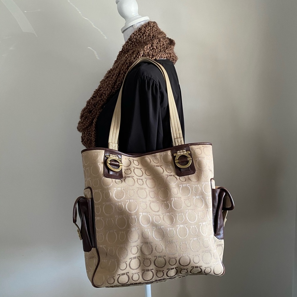 Authentic Salvatore Ferragamo bag - taupe & brown
